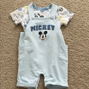 Disney Light Blue Mickey Overalls with Printed Tee